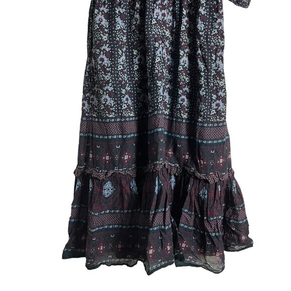 Sea Nadine Navy Blue Border Print Puff Sleeve Ruffled V-Neck Maxi Dress Size 14 - Picture 12 of 16